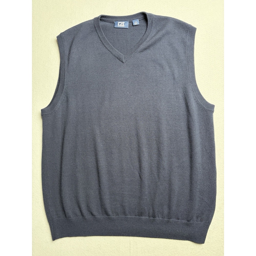 Cutter And Buck Large Sweater Vest Merino Wool Blend Navy Blue